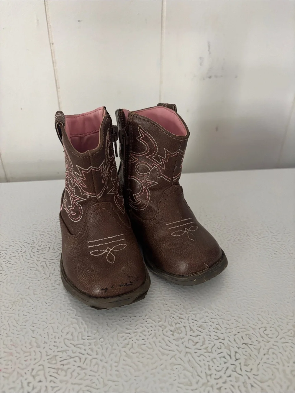 Kids Brown Western Cowboy Boots with Pink Lining